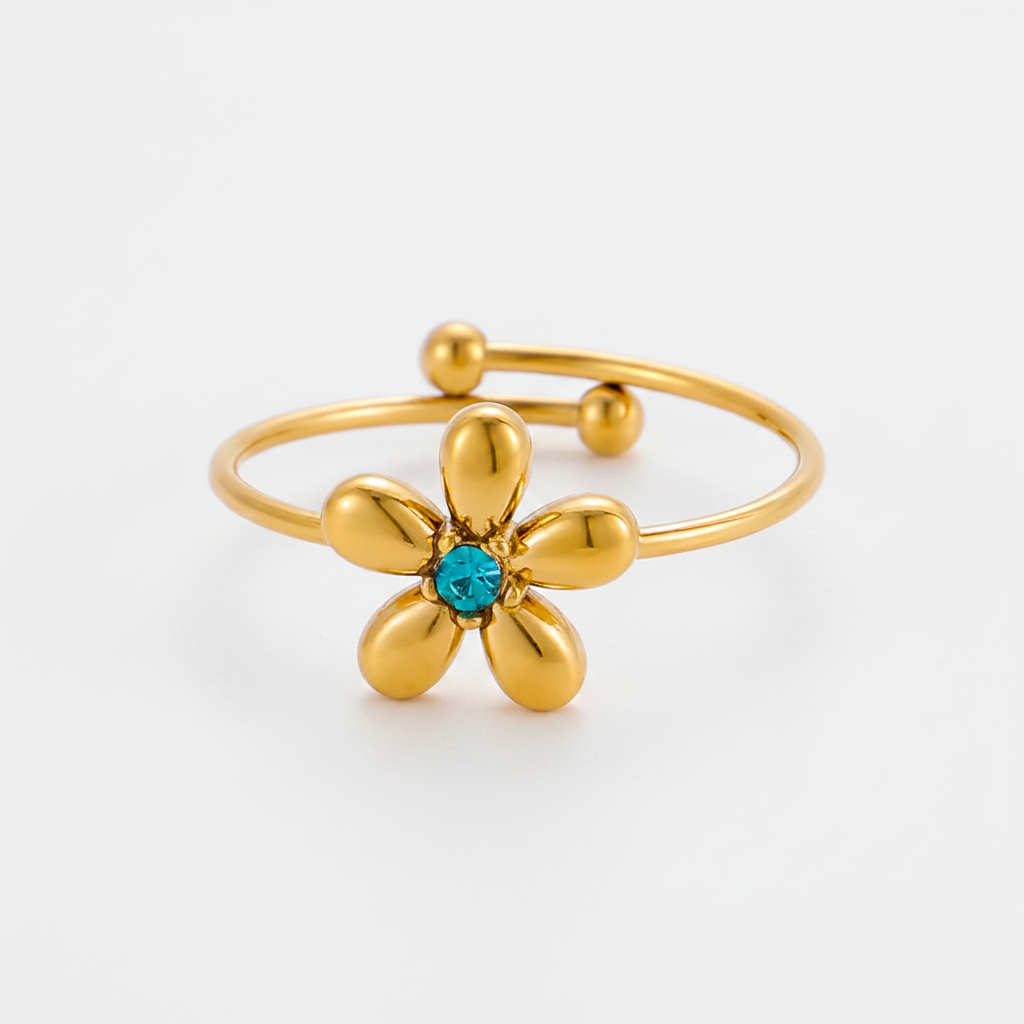 Gold-plated stainless steel ring with colored stone detail