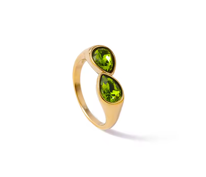 Gold-plated stainless steel ring with colored zircon stones
