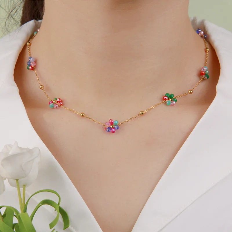 Gold-plated stainless steel floral necklace