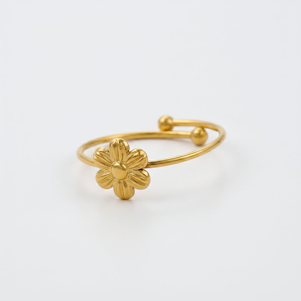 Gold-plated stainless steel ring with colored stone detail