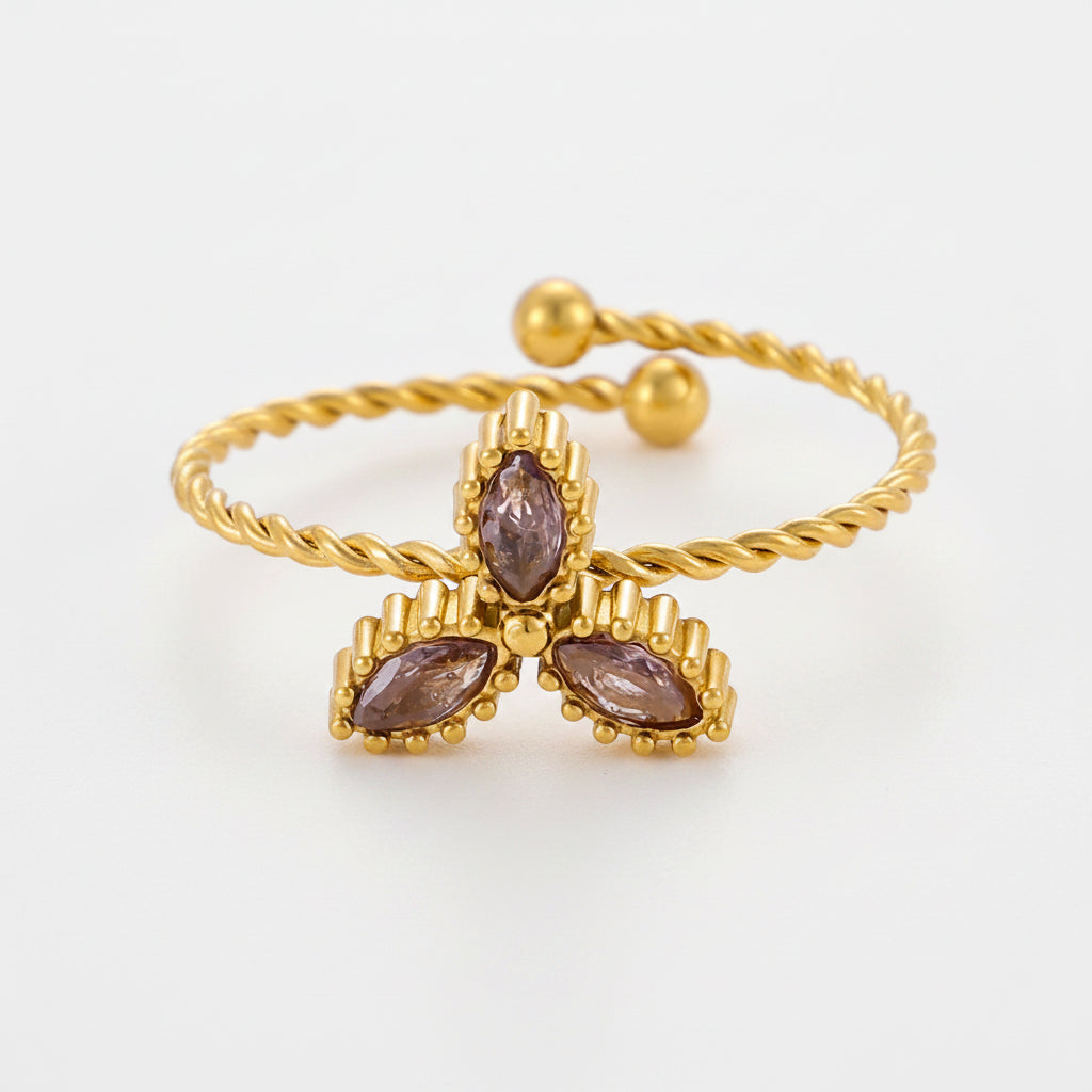 Gold-plated stainless steel ring with colored zircon stones
