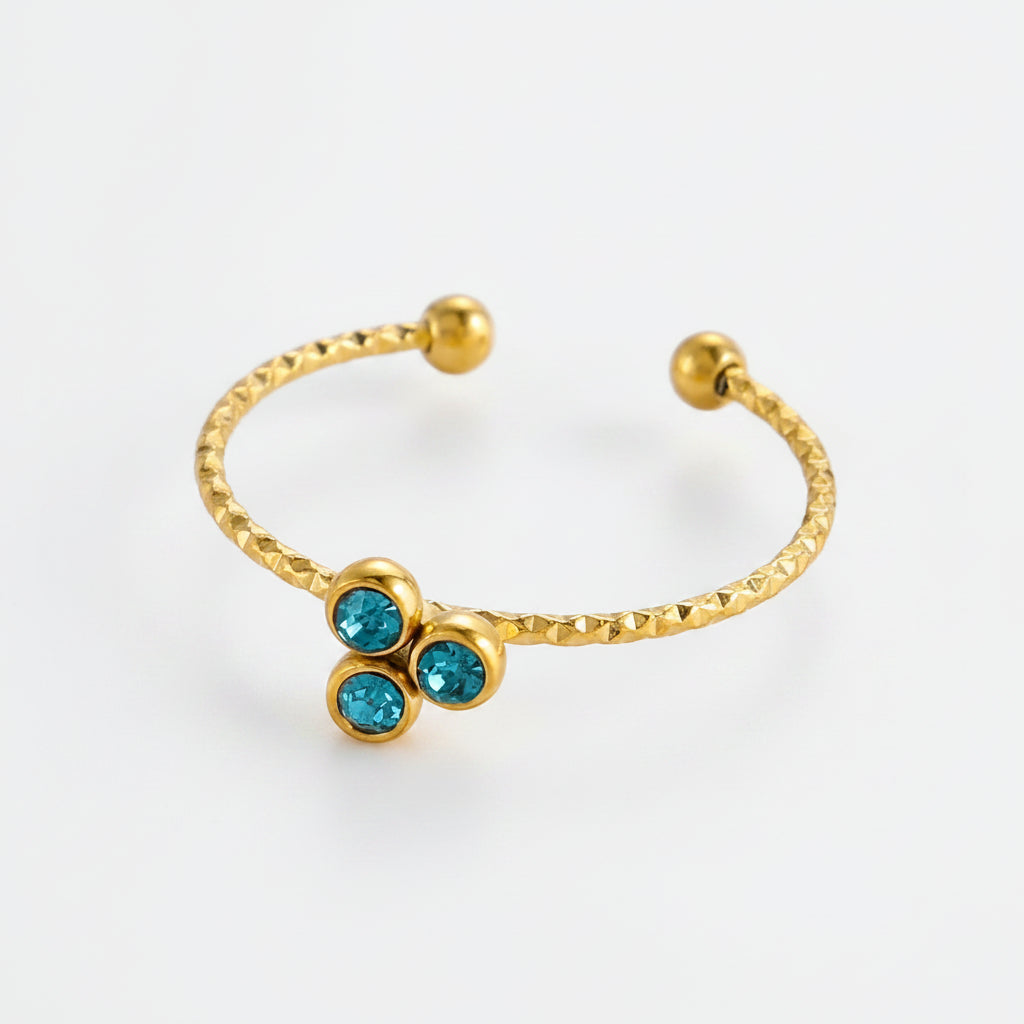 Gold-plated stainless steel ring with colored zircon stones