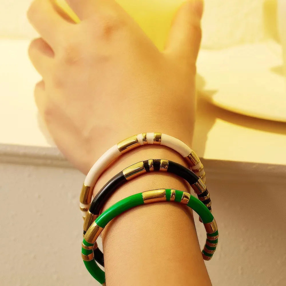 Stainless steel bracelet with colored segments