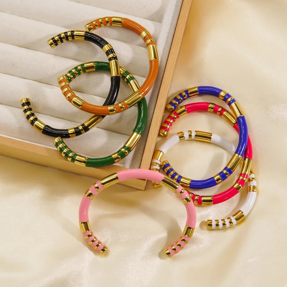 Stainless steel bracelet with colored segments