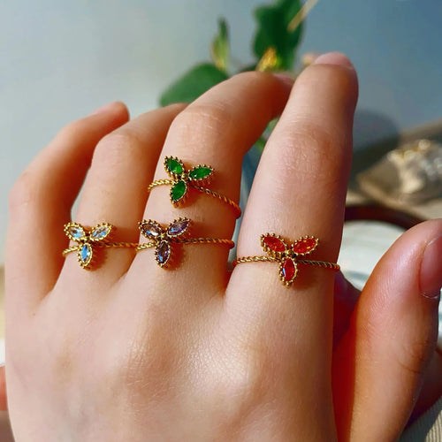 Gold-plated stainless steel ring with colored zircon stones