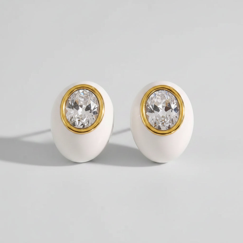 Gold-plated stainless steel colored earrings with colored stone detail