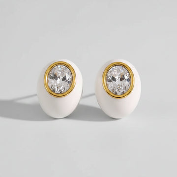 Gold-plated stainless steel colored earrings with colored stone detail