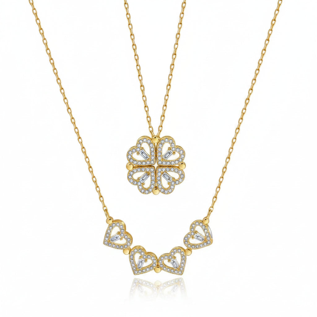 Gold tone floral pendant necklace with zircon detail by Amelya Paris