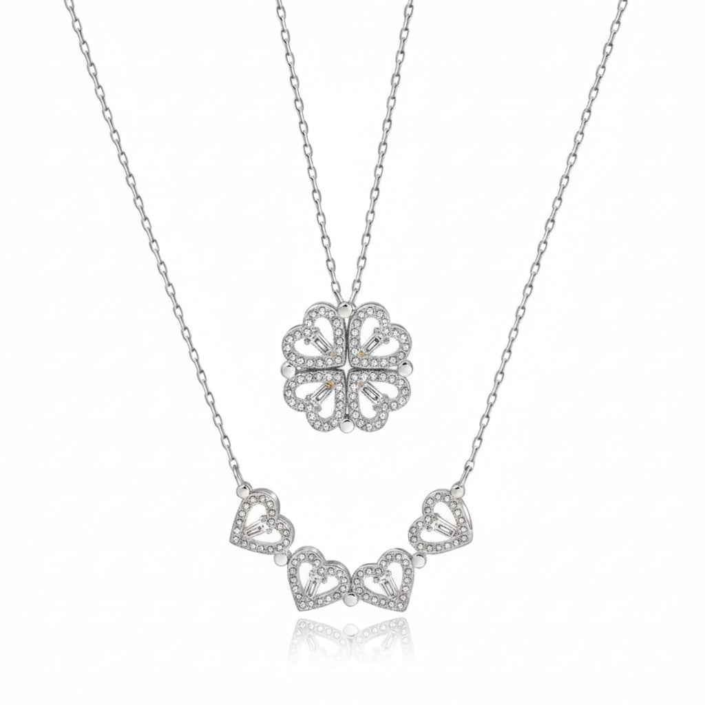 Silver tone floral pendant necklace with zircon detail by Amelya Paris