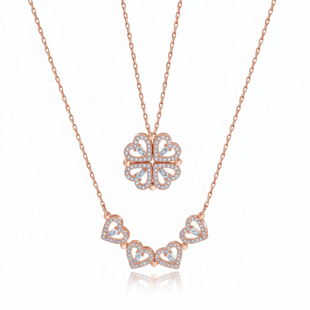 rose gold tone floral pendant necklace with zircon detail by Amelya Paris