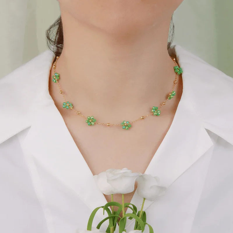 Gold-plated stainless steel floral necklace