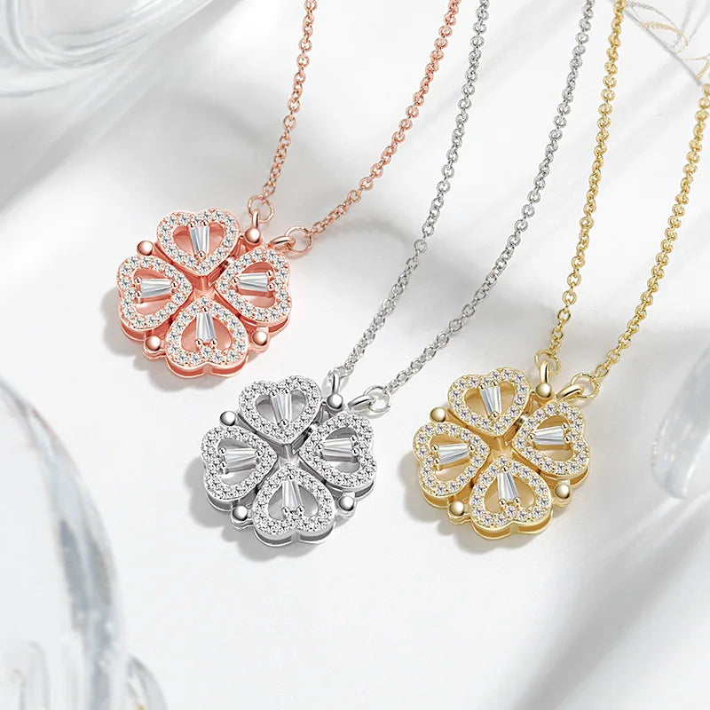 Rose gold and Silver tone and gold tone floral pendant necklace with zircon detail by Amelya Paris
