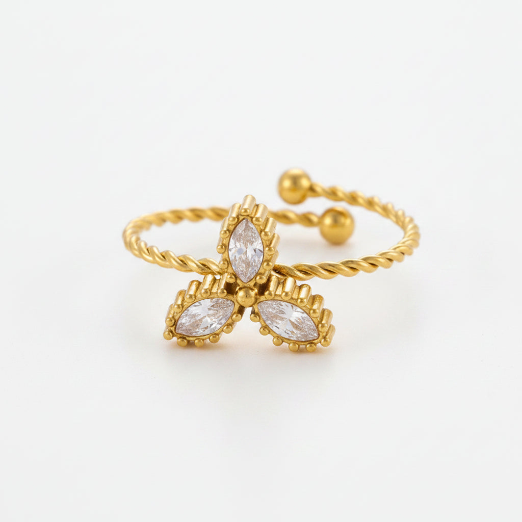 Gold-plated stainless steel ring with colored zircon stones