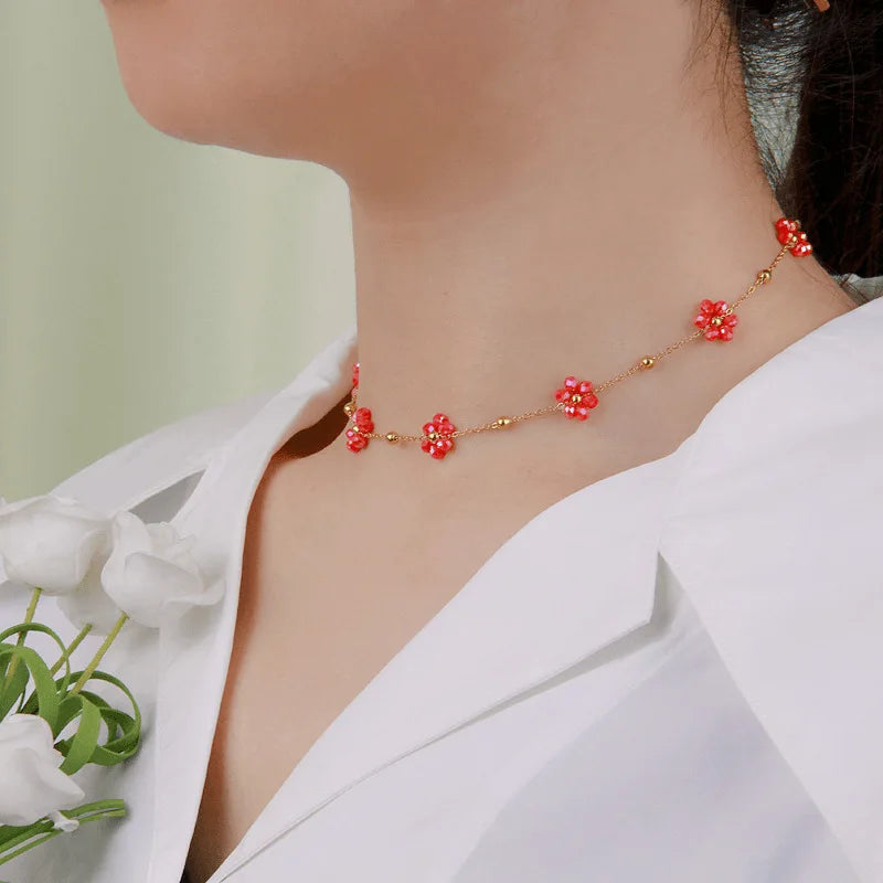 Gold-plated stainless steel floral necklace