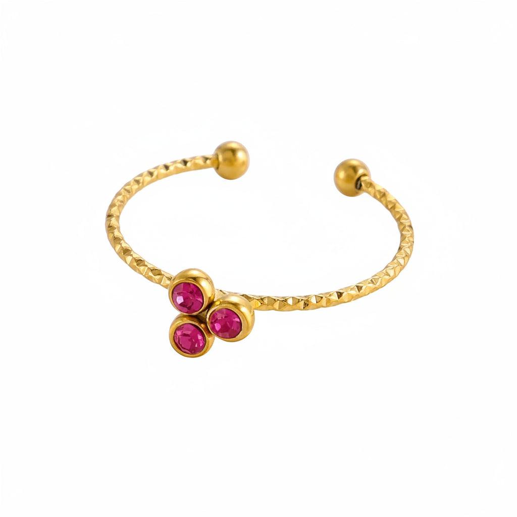 Gold-plated stainless steel ring with colored zircon stones