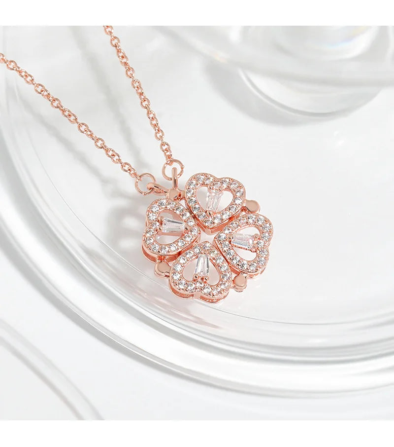 rose gold tone floral pendant necklace with zircon detail by Amelya Paris