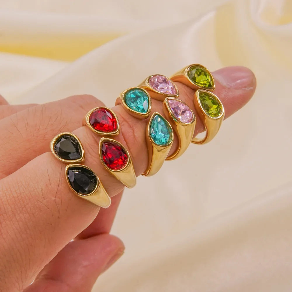 Gold-plated stainless steel ring with colored zircon stones