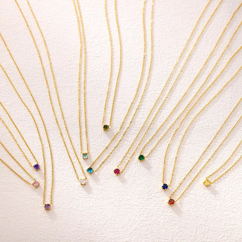Gold-plated stainless steel necklace with zircon detail