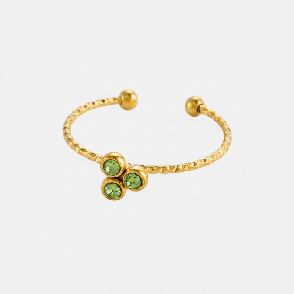 Gold-plated stainless steel ring with colored zircon stones