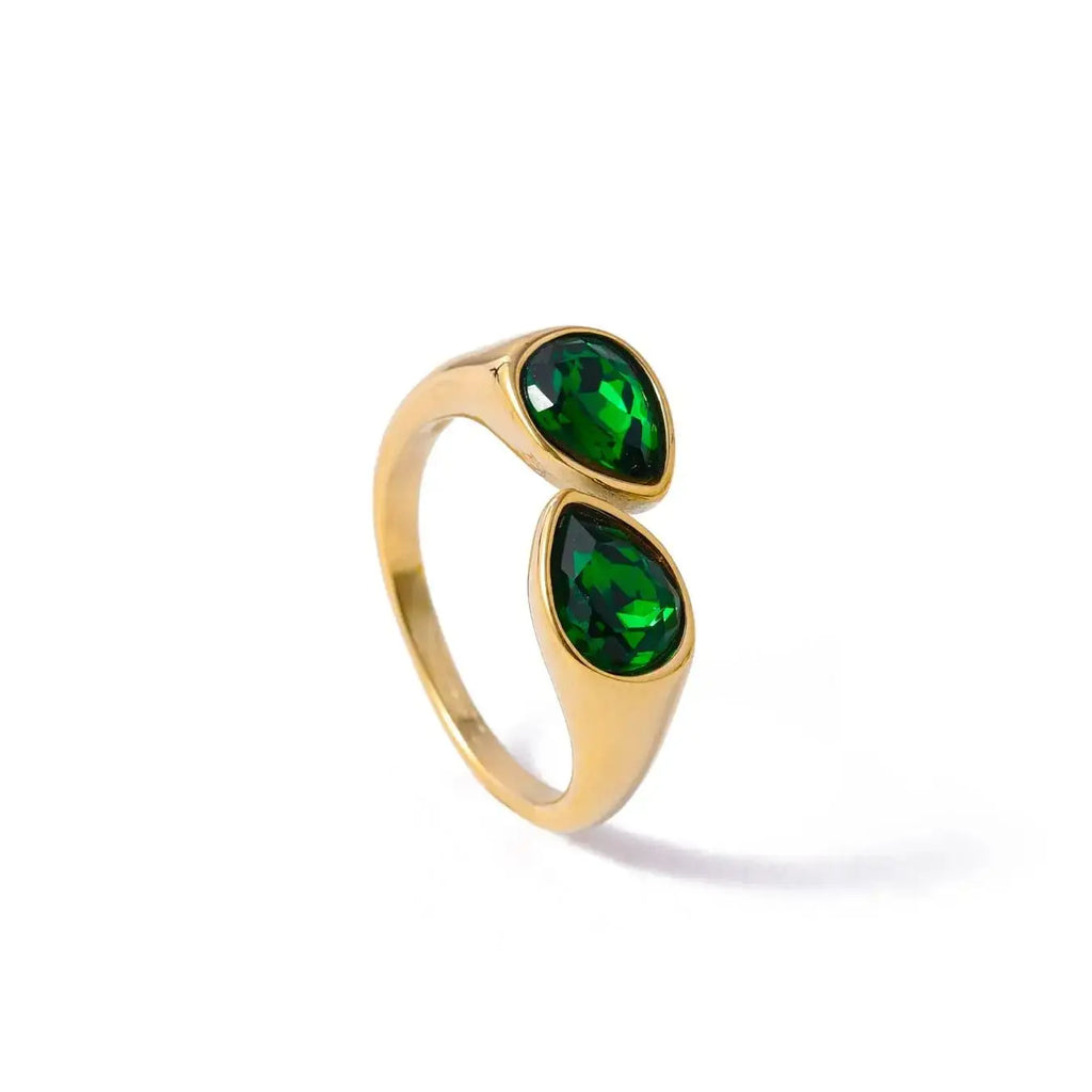 Gold-plated stainless steel ring with colored zircon stones