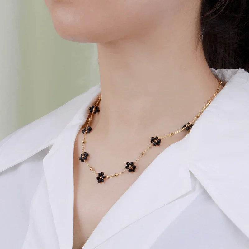 Gold-plated stainless steel floral necklace