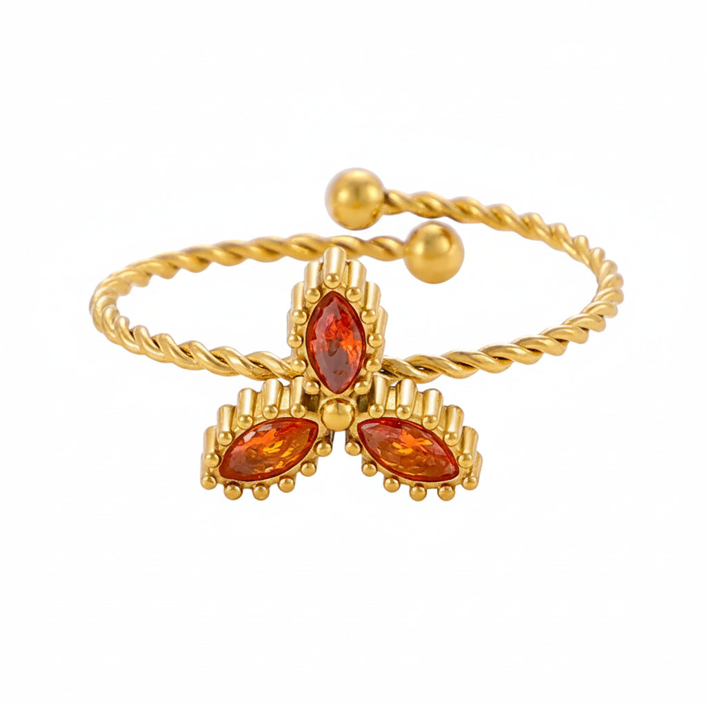 Gold-plated stainless steel ring with colored zircon stones