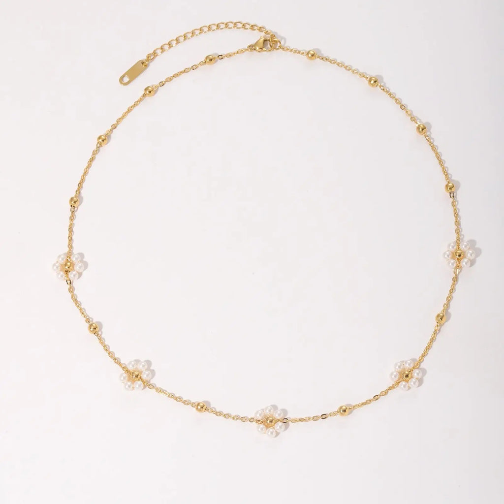 Gold-plated stainless steel floral necklace