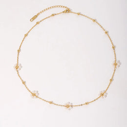 Gold-plated stainless steel floral necklace