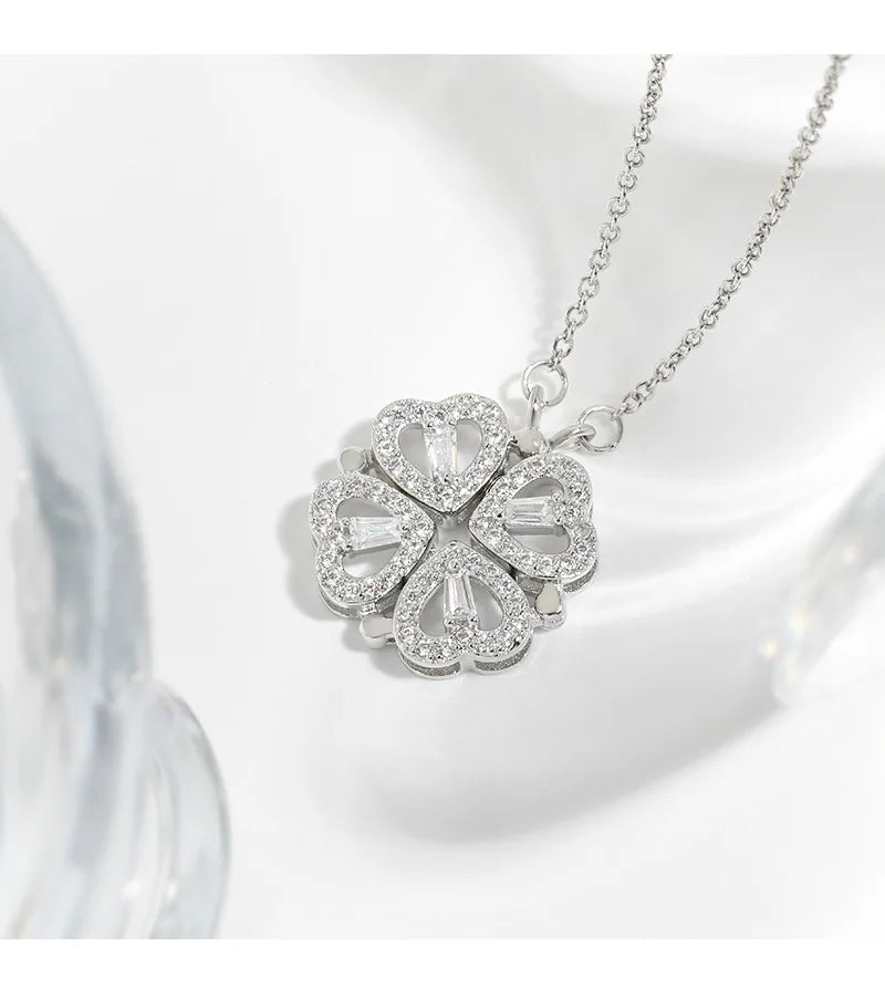 Silver tone floral pendant necklace with zircon detail by Amelya Paris