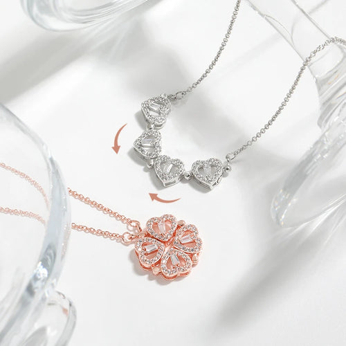 Rose gold and Silver tone floral pendant necklace with zircon detail by Amelya Paris