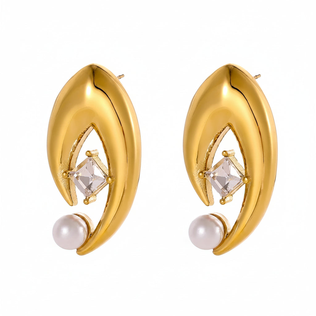 Elysée gold-plated earrings with crystal white zircon and pearl