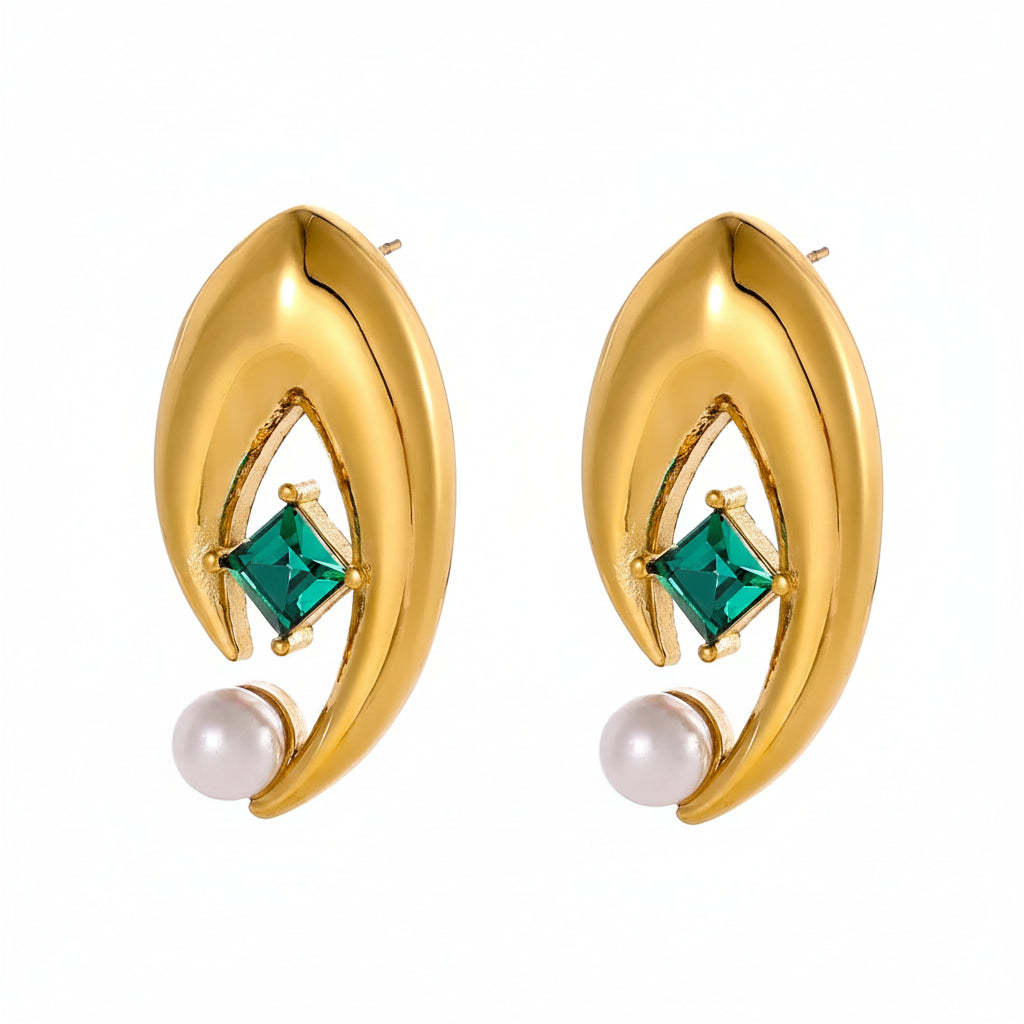 Elysée gold-plated earrings with emerald zircon and pearl
