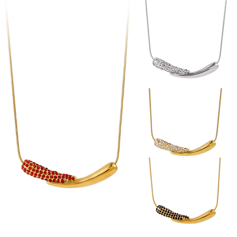 Gold-plated stainless steel pendant necklace with stone detail
