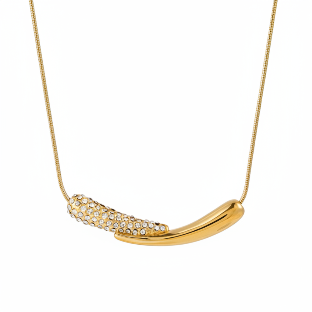 Gold-plated stainless steel pendant necklace with stone detail