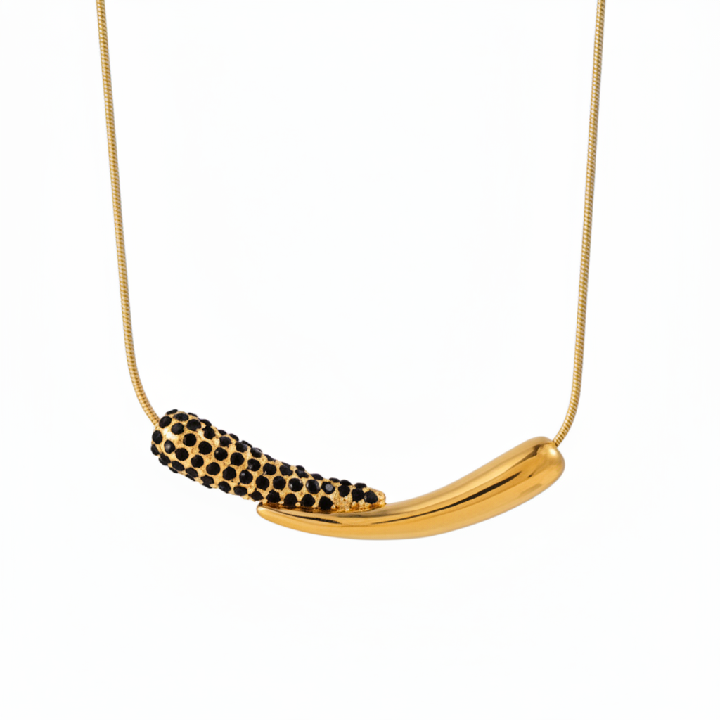 Gold-plated stainless steel pendant necklace with stone detail
