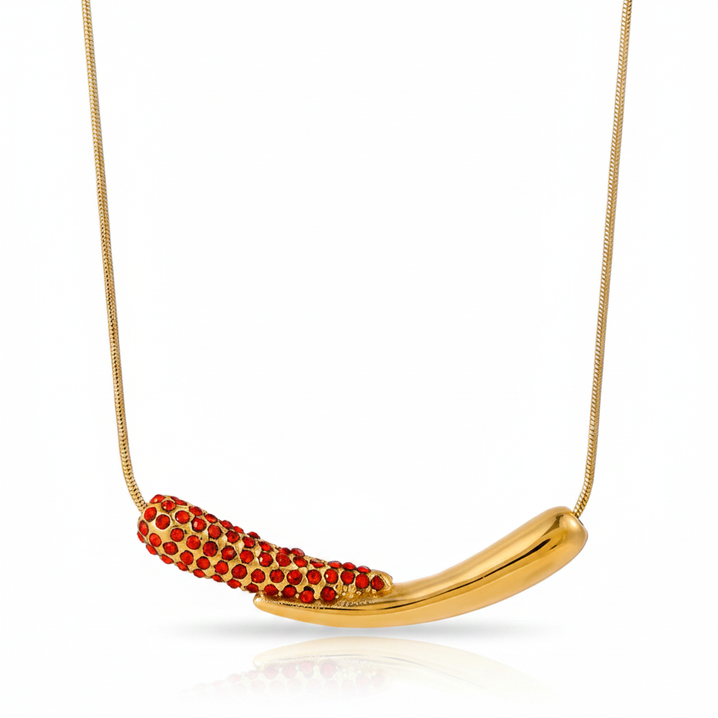 Gold-plated stainless steel pendant necklace with stone detail