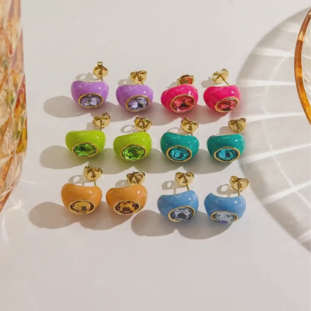 Gold-plated stainless steel colored earrings with colored stone detail