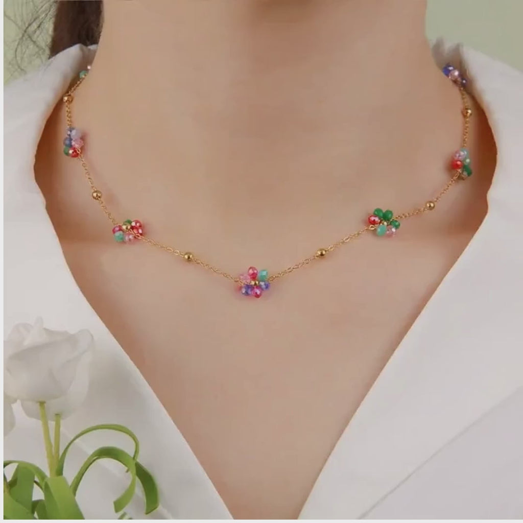 Gold-plated stainless steel floral necklace